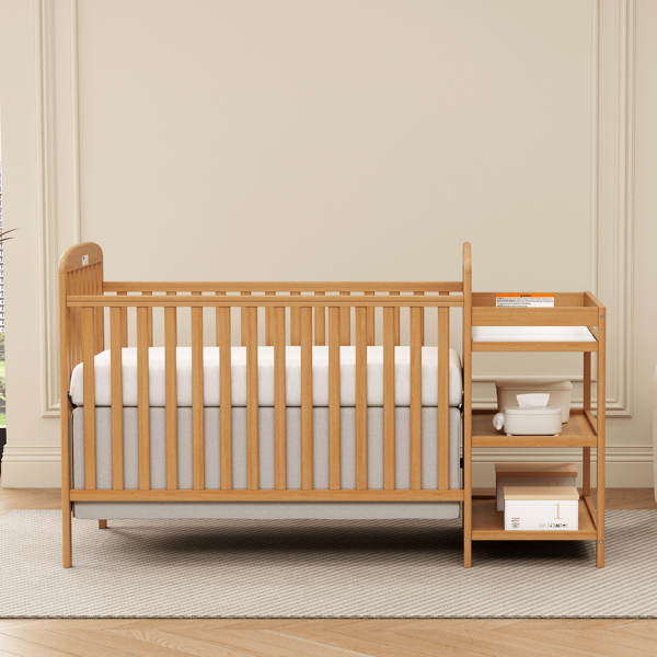 Goldzone 3-In-1 Convertible Baby Crib With Changing Table Combo, Wood Full Size Baby Crib Turn Into Toddler Bed And Daybed With Storage Space For Nursery Furniture, 3 Mattress Height Settings