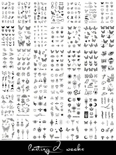 STARTTOOS Herbal Juice Temporary Tattoos Mini Set, Featuring Butterfly, Heart, Flowers, Rhinestones, Crescent Moon, And Snake Designs, Couple Tattoos For Daily, Party, Holiday Gifts, 14 Days No Fading, Waterproof, On Wrist, Fingers, Behind Ears, Shoulders, Neck, Collarbones