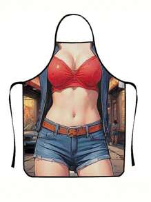 1 PC (60*80 Cm/23.62*31.5 In) Đồ lót màu đỏ họa tiết gợi cảm, Tạp dề làm đẹp phong cách đường phố thú vị - Polyester, Thích hợp cho nhà bếp và nhà hàng, tiệc nướng ngoài trời - Nhiều màu - Xem 1