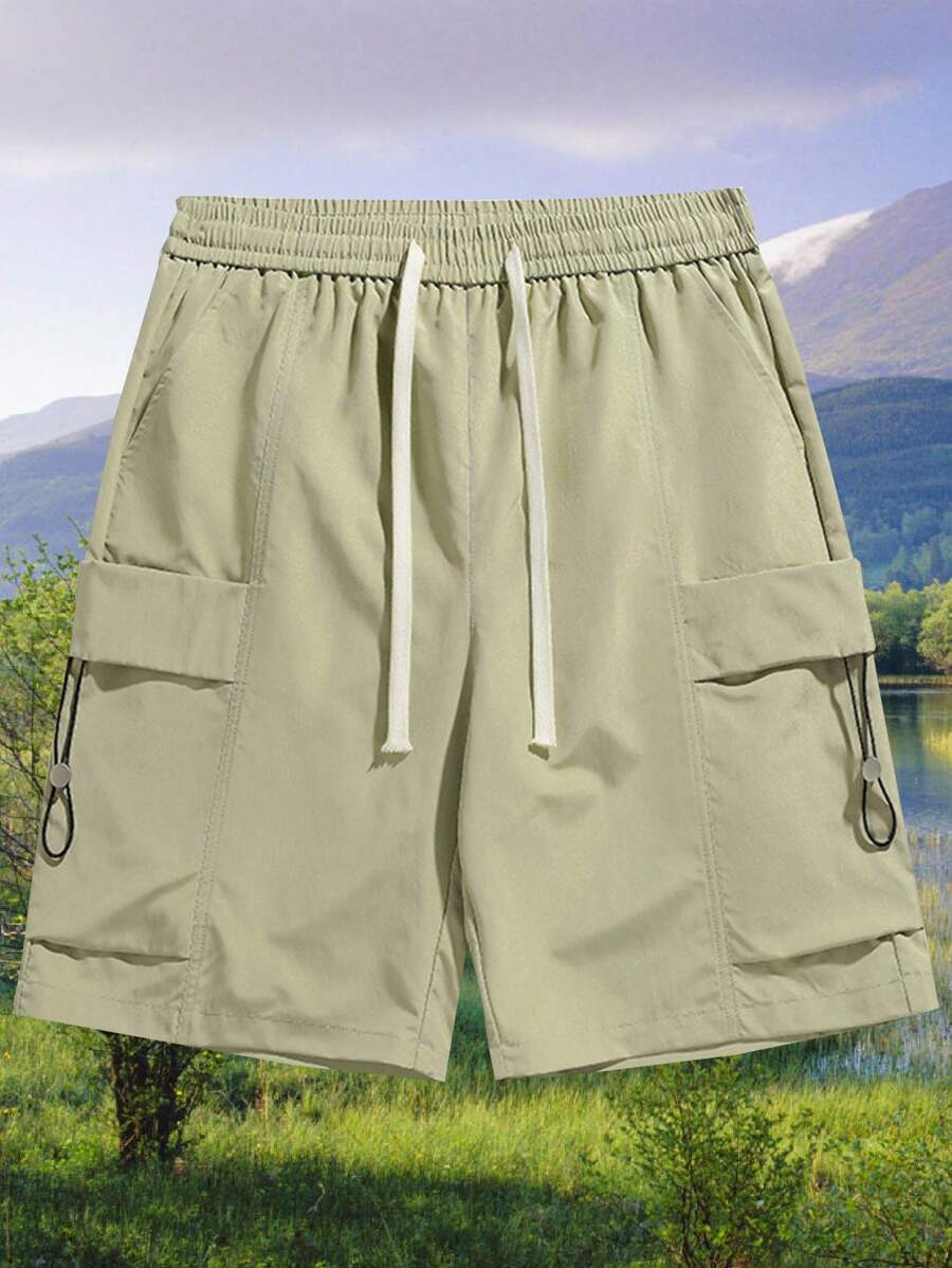 Men's Drawstring Waist Cargo Pocket Loose Outdoor Shorts (Spring/Summer) - Apricot - View 1