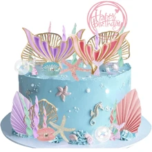 30Pcs Mermaid Cake Topper Under The Sea Cake Toppers Set With Seaweed Bubble Golden Leaves For Mermaid Under The Sea Cake Decor Mermaid Birthday Party Shower Supplies