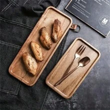 2 件套优质木制托盘，多用途矩形和椭圆形托盘，适用于餐桌、糖果盘、咖啡和小吃盘、甜点盘、奶酪板、茶盘、面包盘、早餐碗、厨房装饰、圣诞节和情人节礼物 - 棕色 - 查看 12