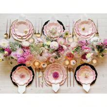 60 Packungen elegante rosa und weiße Pappteller, Einweg-Partyteller für Geburtstag, Babyparty, Hochzeit, Ostern für 20 Gäste (18cm+23cm+25cm)