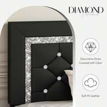 Twin/ Full/ Queen/ King Size Bed Frame, Upholstered Bed Frame With Diamond Headboard And Footboard, Pearl White/ Beige/ Black/ Grey/ Pink/ Purple/ Green - màu đen - Xem 3
