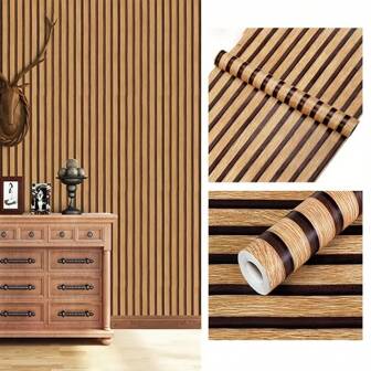 1 Roll Of Beige Striped Home Decor Wallpaper, Waterproof And Oil-Proof Kitchen Decor, Self Adhesive Removable PVC Wooden Pattern Wallpaper. Peel And Stick Wallpaper For Kitchen Cabinets Bedroom Living Room Countertop Furniture Renovation Wallpaper., Renovation Stickers Peel Wall Panels, Wall Paper, Wallpapers, Spring Decoration Items Refresh Your Home, Rama Decoration Stickers Wall Stickers Room Decor Wall Decor Wall Sticker