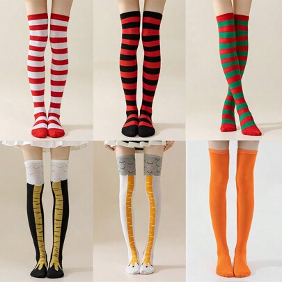 Women's Funky Colorful Striped/Solid Eccentric Claw Pattern Thigh High Socks, Suitable For Cosplay, Party, Costume Best Gifts Home Decor Christmas Decorations Room Decor Christmas Winter