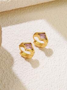 1 Set Luxurious Fashion Diamond-Shaped Colorful Glass Studded Open Hoop Design Stainless Steel Earrings, Suitable For Women's Party, Daily Fashion Outfit, Commuting Or As Gift