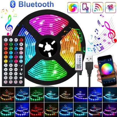 1-30米 5V RGB LED灯带，16颗LED灯珠/米，智能APP控制，适用于婚礼派对、圣诞装饰、家居客厅卧室照明