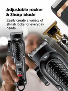 HIENA Conjunto profesional de 1/2/3 piezas de recortadora eléctrica para el cabello de hombre HIENA - Recargable por USB, recortadora inalámbrica de barba y kit de peinado, opción de barbero y estilista, regalo perfecto para el Día del Padre, regalo navideño