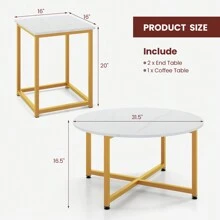 Homasis Round Nesting Table Set Of 3 Modern / Farmhouse Coffee Table W/2 End Tables - White and Gold - View 8