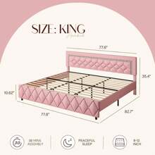 Twin/ Full/ Queen/ King Size Bed Frame, Upholstered Bed Frame With Diamond Headboard And Footboard, White/ Beige/ Black/ Grey/ Pink/ Purple/ Green