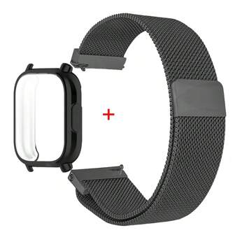 保护壳 + 米兰尼斯磁性表带 兼容小米 Redmi Watch 5 Active/5 Lite 全屏 TPU 软壳和透气运动表带