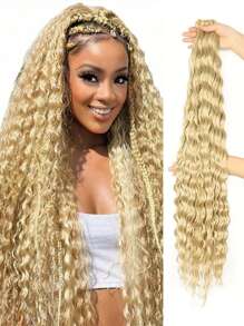 22英寸柔软金色海洋波浪钩编假发，深波浪扭辫钩编接发，卷曲钩编假发，长波浪卷曲合成钩编假发（22英寸，613#） - 金色 - 查看 2
