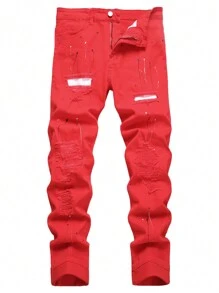 Men's Slim-Fit Jeans Red Ripped