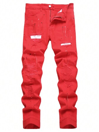 Men's Slim-Fit Jeans Red Ripped