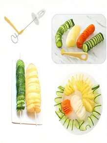1set Tornado Potato Slicer, Vegetable Spiral Slicing Machine, Portable Potato Barbecue Skewer, Suitable For Camping, For BBQ, French Fries, Tornado Potatoes, Potato Chip Making Machine, Potato Slicer, Spiral Potato Slicer, Hand-Operated Vegetable Processing Machine Cutter, Barbecue Tools, Kitchen Accessories, Kitchen Tool.