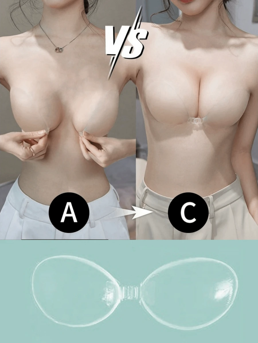 Reggiseno adesivo trasparente senza spalline, reggiseno adesivo push-up invisibile, reggiseno in silicone senza schienale, lavabile, adatto per donne con abiti da bagno, abiti senza schienale, bikini, adatto per nuoto e corsa
