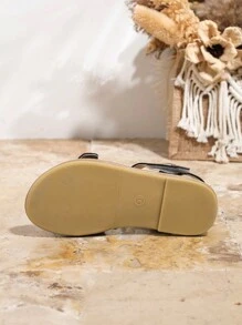 Girls' Black Fashionable Flat Sandals For Summer - Black - View 7