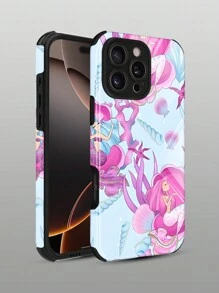 1 pieza Funda protectora para teléfono móvil con patrón de sirena en concha, de TPU suave + PC, a prueba de golpes y antideslizante, compatible con iPhone 16/16 Plus/16 Pro/16 Pro Max - Multicolor - Ver 2