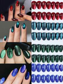 98 Stück/Box (4 gemischte) Y2K kurze ovale glänzende ästhetische blutrot-kristallene Katzenauge Französisch Spitze Aufklebe-Nägel in Mandelform mit Herzmuster Design, perfekt passend, Acryl Kunstnägel Set, inklusive 1 Stück Gelee Kleber und 1 Stück Nagelfeile, rote Nägel für Frauen & Mädchen für täglichen Gebrauch, Rave-Party Verwendung, Nagelbedarf