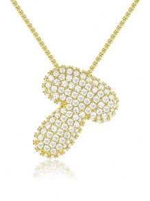 1pc Luxury Initial Charm Letter Star Hailey Style Full Cubic Zirconia A-Z English Letter Thick Bubble Round Pendant Fashion Hip Hop Unisex Gold Plated Brass Necklace Jewelry Party Gift - Necklace - View 17