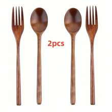 1/2pcs Wooden Spoon And Fork Set, Utensils For Food, Dessert, Soup, Salad, Fruit, Travel Cutlery, Pasta Fork, Mixing Utensils, Kitchen Gadgets, Mother's Day Gift, Suitable For Family Gatherings,School Supplies