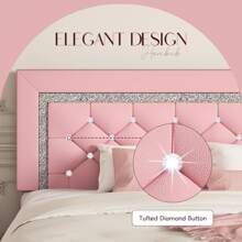 Twin/ Full/ Queen/ King Size Bed Frame, Upholstered Bed Frame With Diamond Headboard And Footboard, White/ Beige/ Black/ Grey/ Pink/ Purple/ Green