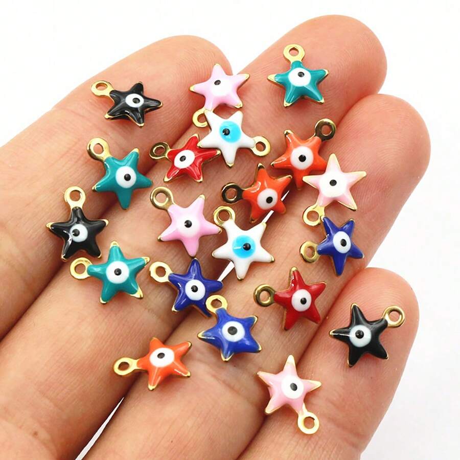 20pcs 10x8.5mm Enamel Evil Eye Star Shaped Pendant, Stainless Steel Material, DIY Jewelry Making Accessories, Bracelet & Earring Components - Star - View 1