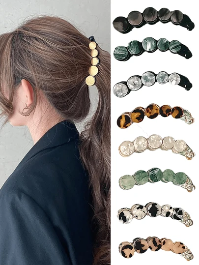 5pcs/1pc Minimalist Marble Banana Hair Clips, Elegant Lady Acetate Fiber Leopard Print Ponytail Clips, Casual Tortoiseshell Large Hair Clips