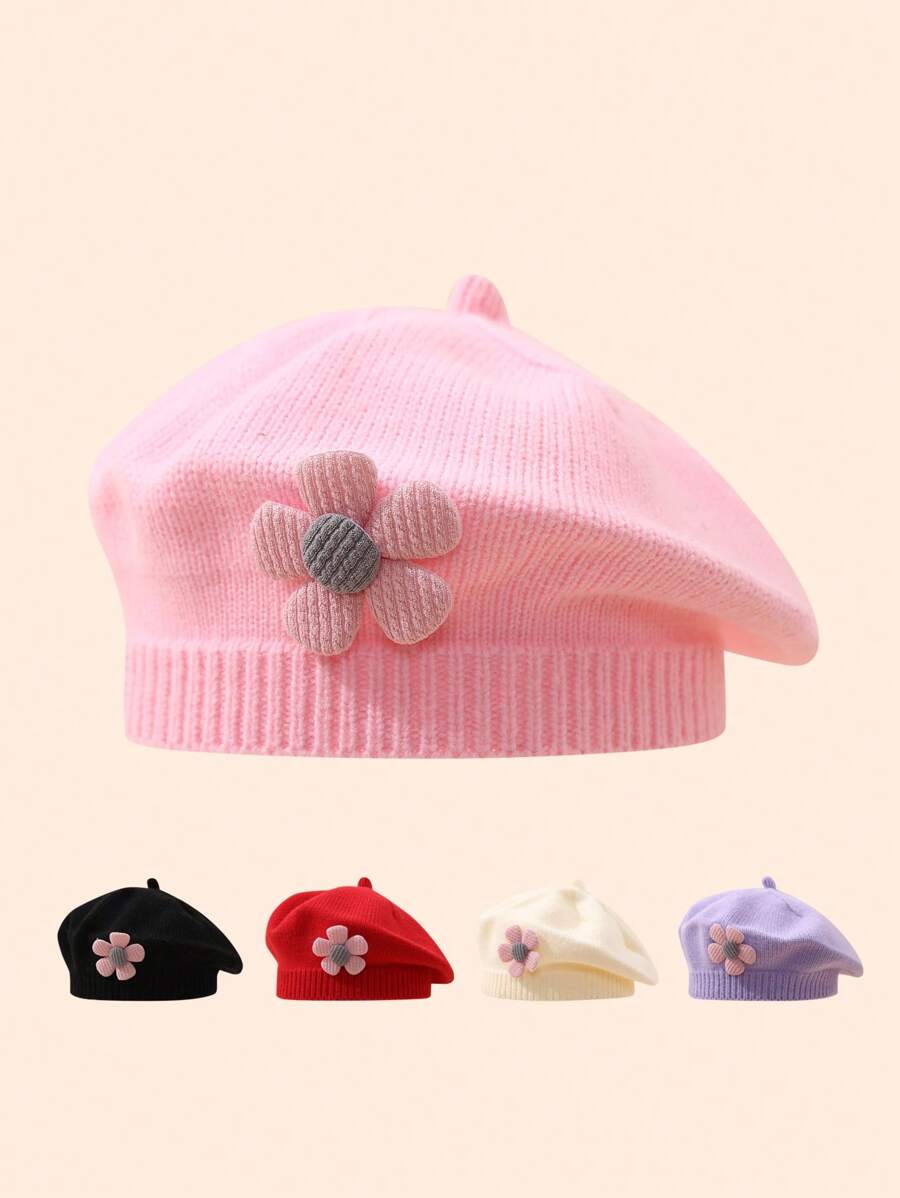 1pc Cute Flower Decoration Beanie Hat For Toddlers, Suitable For Autumn And Winter Outdoor Activities - Multicolor - View 1