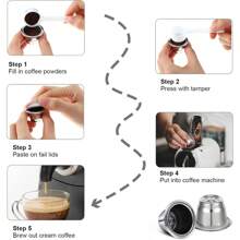 Paquete de 6 cápsulas de café espresso recargables de acero inoxidable compatibles con máquinas de café, con tapa sellada de aluminio (Apto para 204 recargas) - Plateado - Ver 4