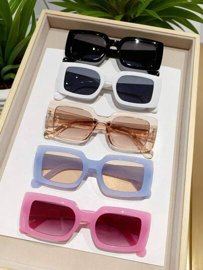 5 Pairs Of Teenagers' Retro Square Thick Frame Plastic Glasses - Stylish And Classic Accessories For Outdoor Travel And Beach Vacations