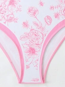 欧美风印花连体泳衣，保守收腹设计，带罩裙，适合度假、水疗、游泳、夏季海滩度假，优雅粉色 - 粉色 - 查看 8