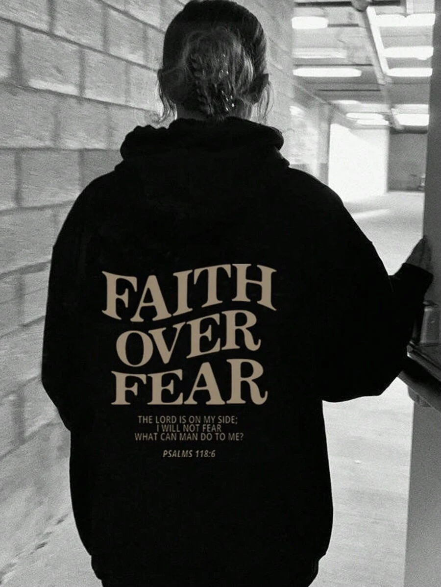 Sudadera con capucha cristiana "La fe sobre el miedo", sudadera cristiana, sudadera con capucha de Jesús, sudadera de moda, camiseta con versículo bíblico, ropa unisex estética