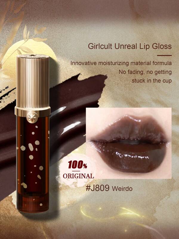 GIRLCULT Batom Líquido J809 Weirdo Gloss Não Real de Longa Duração com Alto Brilho e Brilho, Maquiagem Altamente Pigmentada e Brilho Instantâneo, Glitter Vermelho Escuro Metálico Cintilante para Festa, Fórmula Leve, Lip Gloss Hidratante e Nutritivo, 3,5ml (0,12 fl.Oz.), PRESENTE