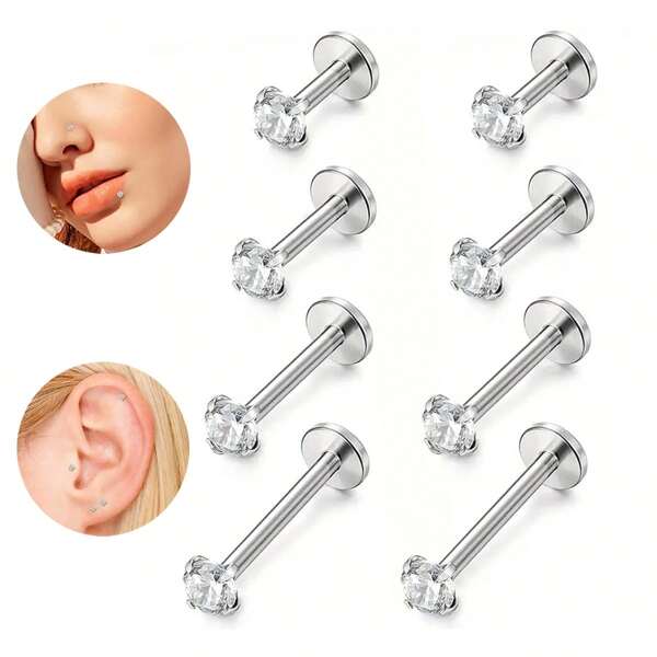 8 peças redondas CZ Labret cartilagem Tragus Monroe lábio nariz hélice brincos para mulheres homens
