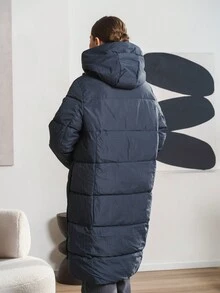 Women's Winter Solid Color Hooded Long Down Jacket, High-Quality Fashion Minimalist Elegant Design, Suitable For Daily Wear, Work, School, New Year Eve, Holiday Outerwear