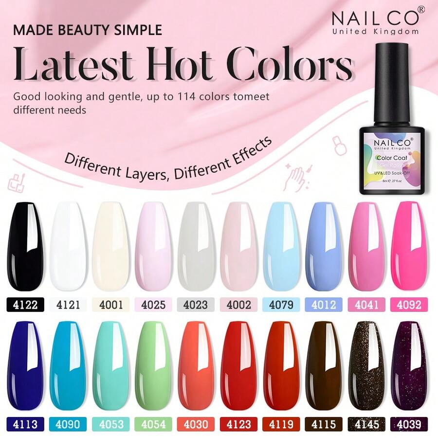 NAILCO 1 件装 8 毫升凝胶指甲油亮色糖果色指甲油紫外线灯下干燥适用于专业美甲沙龙女孩礼物 - 彩色 - 查看 1