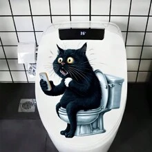 A Cute And Funny Cat Toilet Seat Sticker, Animal Print Self-Adhesive Sticker, Square Ceramic Surface, Single Use Waterproof Bathroom Decoration Sticker Tile Sticker For Bathroom Toilet Toilet Seat Toilet Seat Sticker Fall Decor