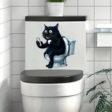 A Cute And Funny Cat Toilet Seat Sticker, Animal Print Self-Adhesive Sticker, Square Ceramic Surface, Single Use Waterproof Bathroom Decoration Sticker Tile Sticker For Bathroom Toilet Toilet Seat Toilet Seat Sticker Fall Decor