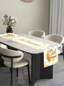 بلاط طاولة عيد مبارك بلون الذهبي والأسود، بتصميم هلال القمر والفوانيس والنقوش الهندسية الزخرفية ، مصنوع من البوليستر بمقاس 35سم * 180سم، مناسب لزينة طاولة عيد' - متعدد الألوان - مشاهدة 4