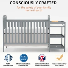 Goldzone 3-In-1 Convertible Baby Crib With Changing Table Combo, Wood Full Size Baby Crib Turn Into Toddler Bed And Daybed With Storage Space For Nursery Furniture, 3 Mattress Height Settings - 風暴灰 - 查看 5