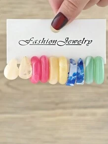 10pcs/30pcs Cross-Border Acrylic Resin Exaggerated Large Hoop Colorful Earring Set, Personalized Vintage Leopard Print Teardrop C Shape Earrings For Women