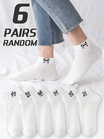 6 Paar Damen süße Cartoon Panda Muster Knöchel Socken, bequem & vielseitig für Frühling/Sommer
