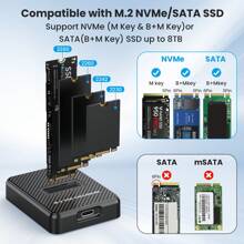 Lector/Escritor M.2 NVMe y SATA, Adaptador de Lector M.2 SSD a USB-A/C compatible con M.2 (M Key, B+M Key) NVMe y SATA NGFF SSD Dock, Tamaño para 2280 2260 2242 2230 Gabinete portátil de plástico - Negro - Ver 3