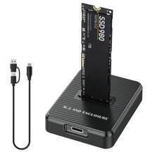 Lector/Escritor M.2 NVMe y SATA, Adaptador de Lector M.2 SSD a USB-A/C compatible con M.2 (M Key, B+M Key) NVMe y SATA NGFF SSD Dock, Tamaño para 2280 2260 2242 2230 Gabinete portátil de plástico - Negro - Ver 2