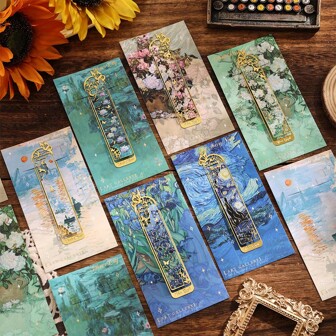 1pc Metal Hollow Bookmarks Clip ,Golden Hollow Bulk Bookmark Van Gogh Oil Painting Theme Book Mark Bookmarks Art Aesthetic Window Shapes Back To School For Book Lovers Writers Readers Reading School & Office Work