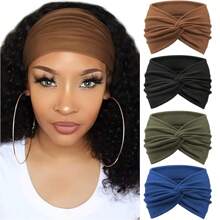 4 pezzi Fasce per capelli da donna in stile bohémien, colore unito, vintage, annodate, fascia per lo sport, assorbente, accessori per capelli alla moda, turbante, fascia per sudore, fascia per capelli autunno inverno per outfit da vacanza, elegante sciarpa da donna, bandana, morbida fascia per capelli