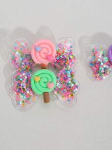 4pcs Sweet Candy Bow Hair Clips For Girls,Glitter Candy And Sequin Hair Bows Clips,Cute Hair Accessories For Girls Gifts(Lollipop Heart Color Random) - Multicolor - View 5