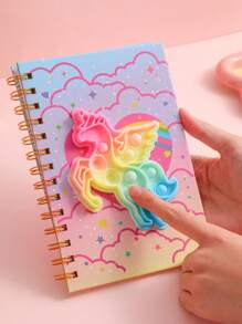 卡通学生线圈装订笔记本，80 页，独角兽图案，减压备忘录，返校礼物 - 黑色 - 查看 7